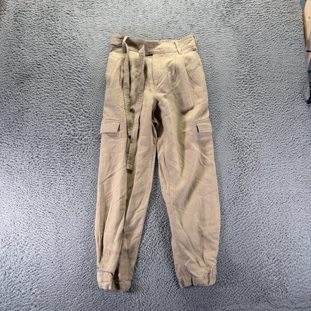 Banana Republic Pant Womens 2 Beige Lyocell Paperbag Cargo Jogger Tapered Leg
